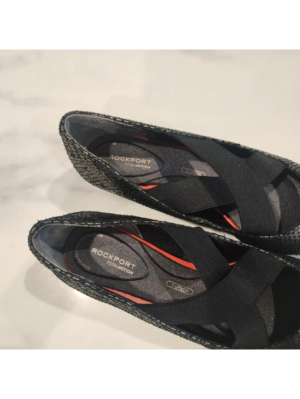 Rockport Total Motion Etenia mary jane flats textured black snakeskin straps 7
